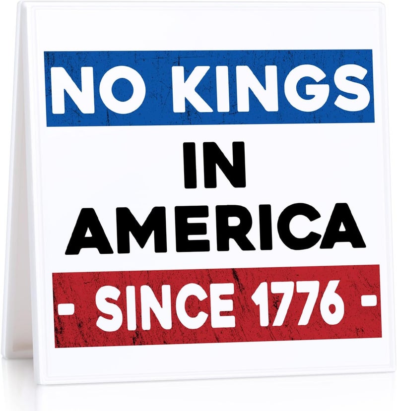 EXUBERIUM Mini No Kings Protest Sign No Kings In America Home Decor 4th of July Patriotic Desk Sign Memorial Day Decoration Independence Day Decor July 4th Table Decorations - Image 1